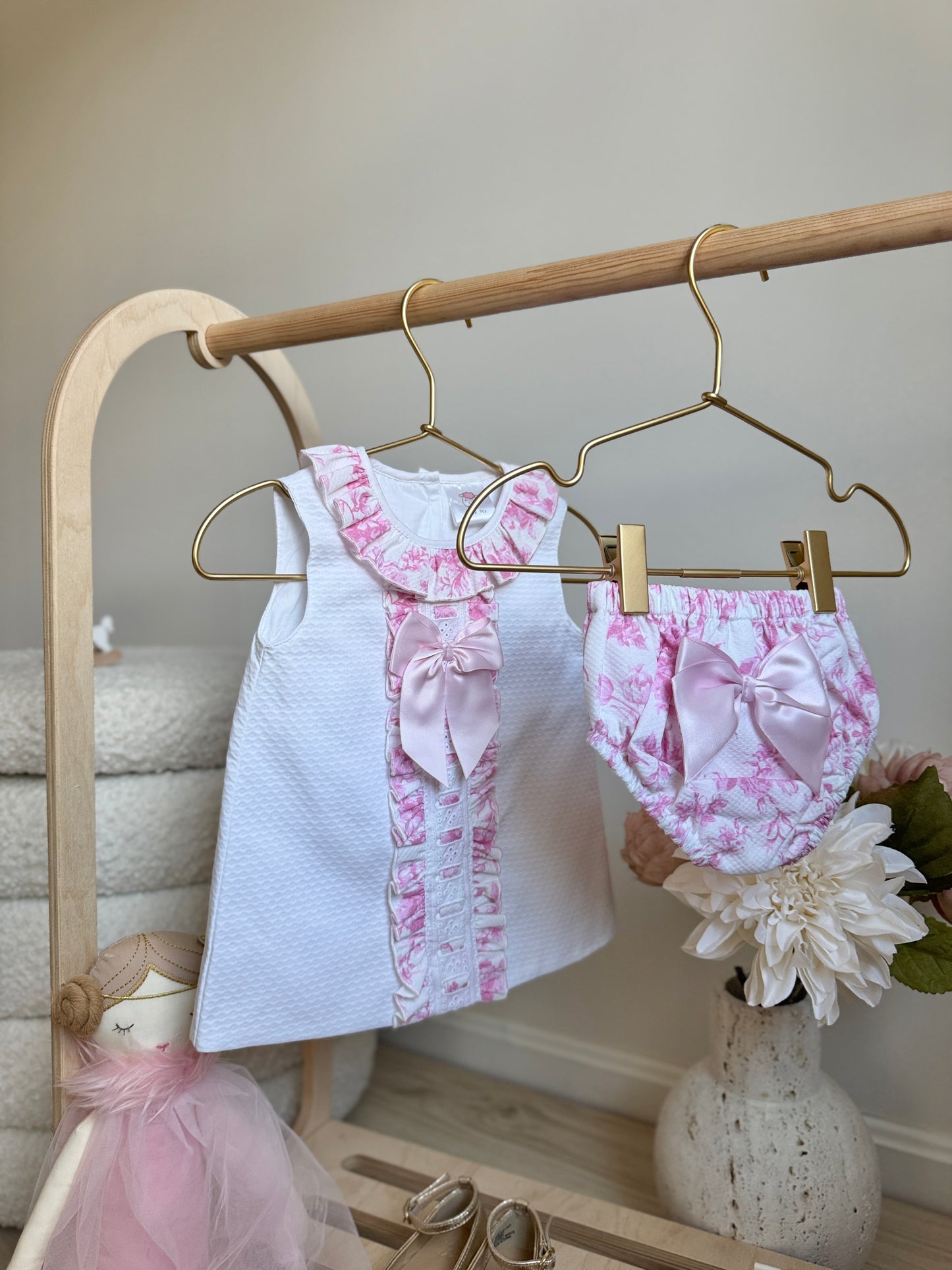 Flora Dress - Pink & White