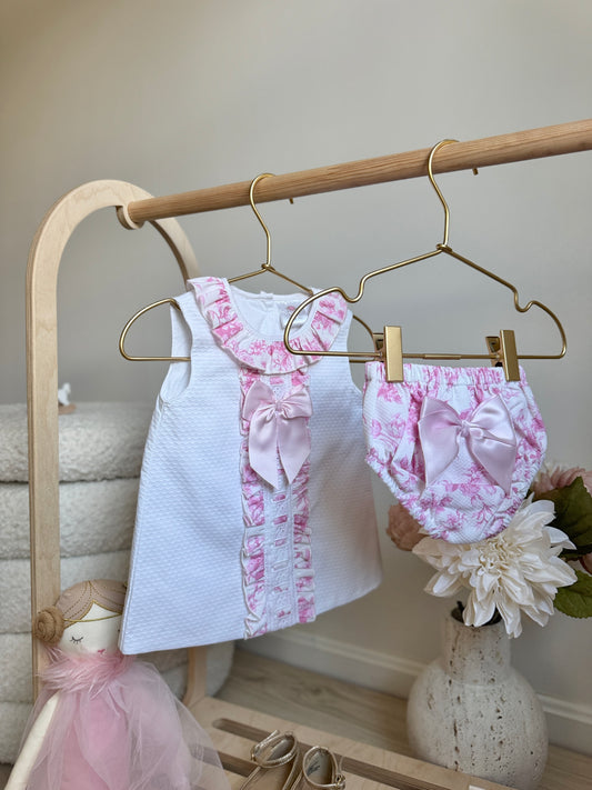 Flora Dress - Pink & White