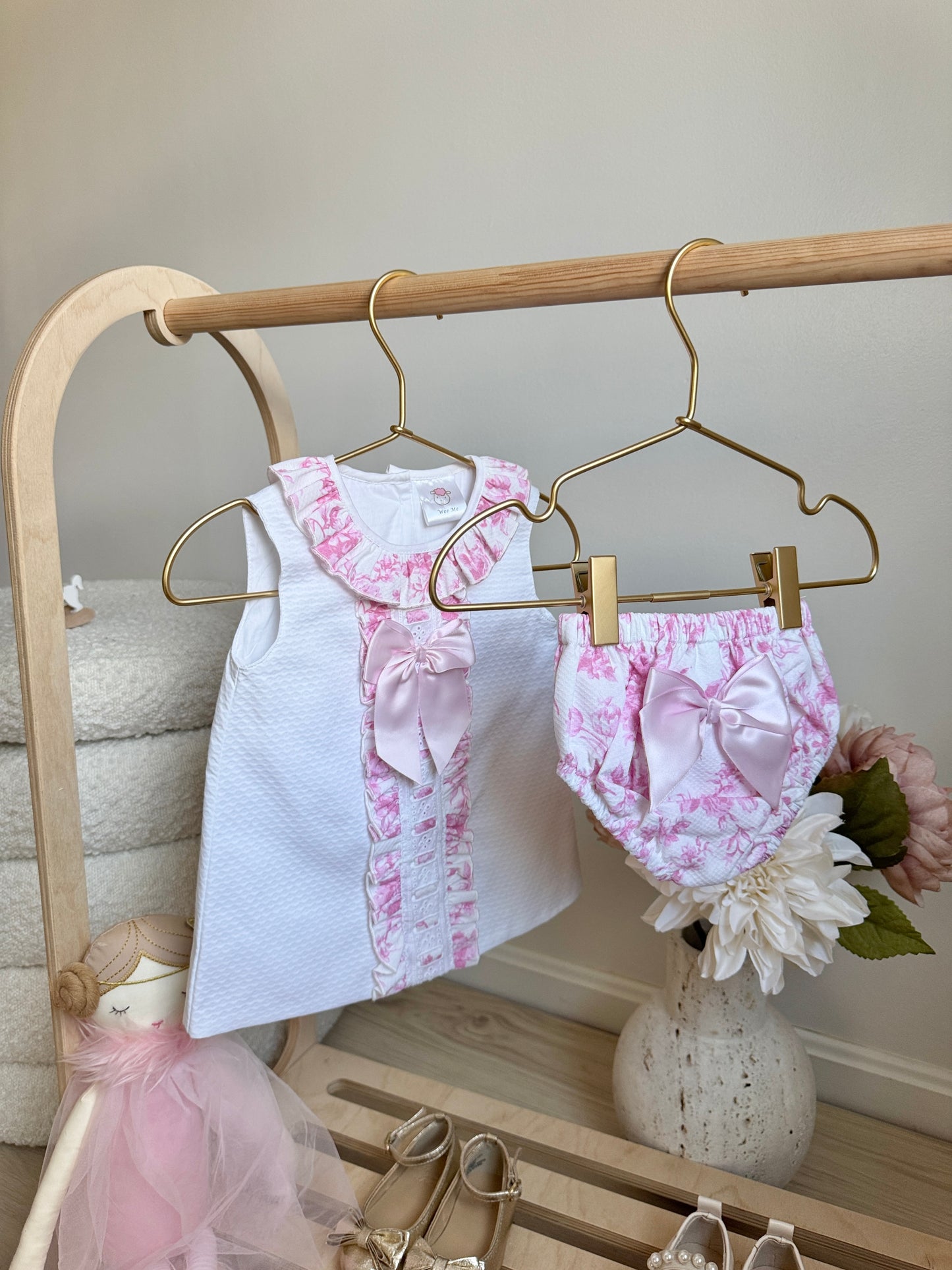 Flora Dress - Pink & White