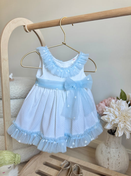 Ava Dress - White & Light Blue