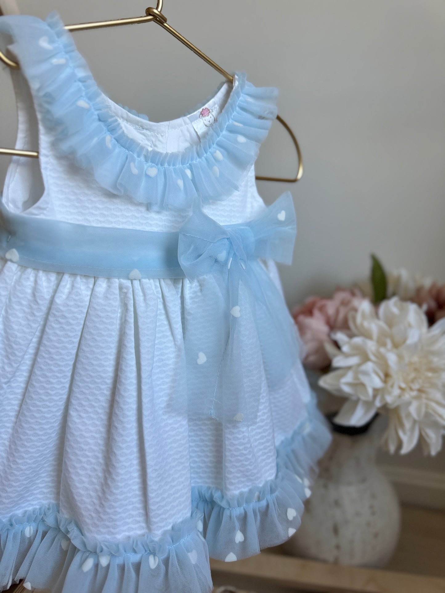 Ava Dress - White & Light Blue