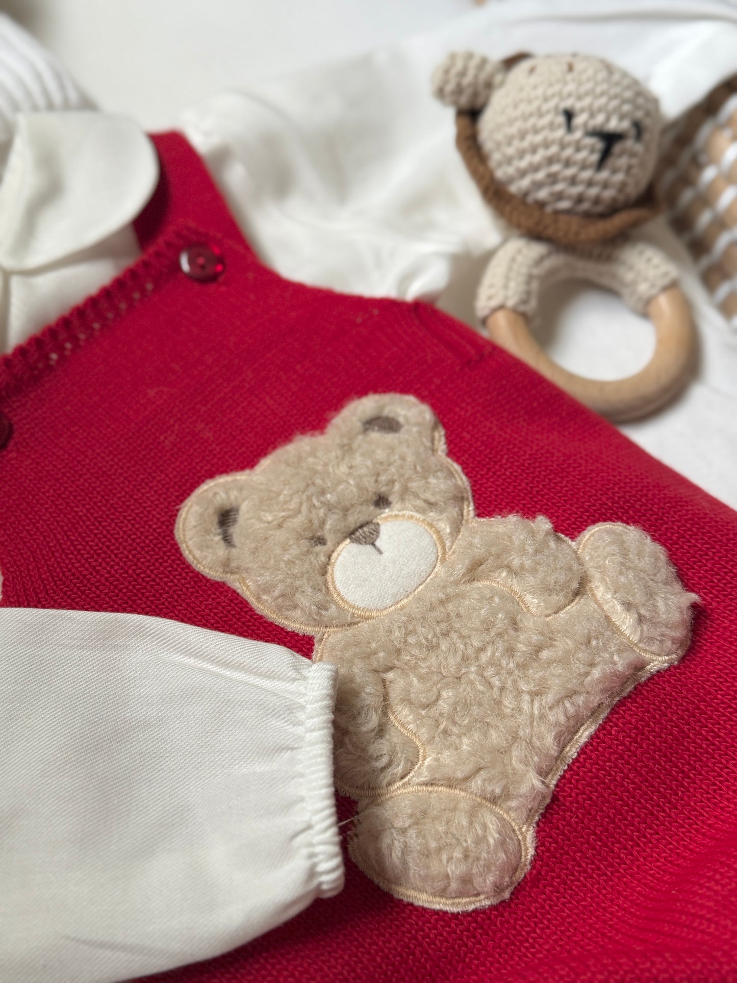 Bear Knit Overall - Red