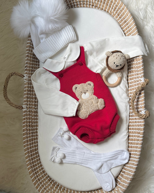 Bear Knit Overall - Red