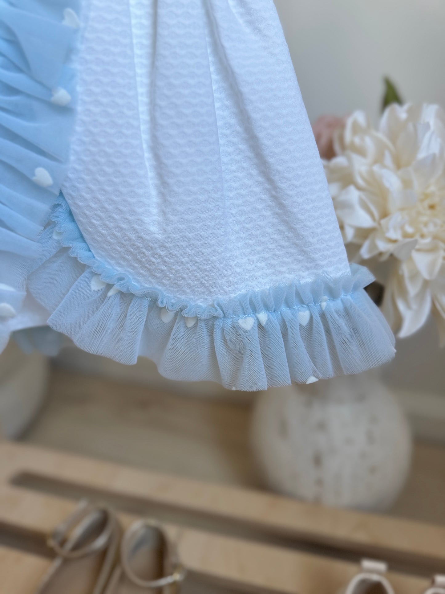 Ava Dress - White & Light Blue