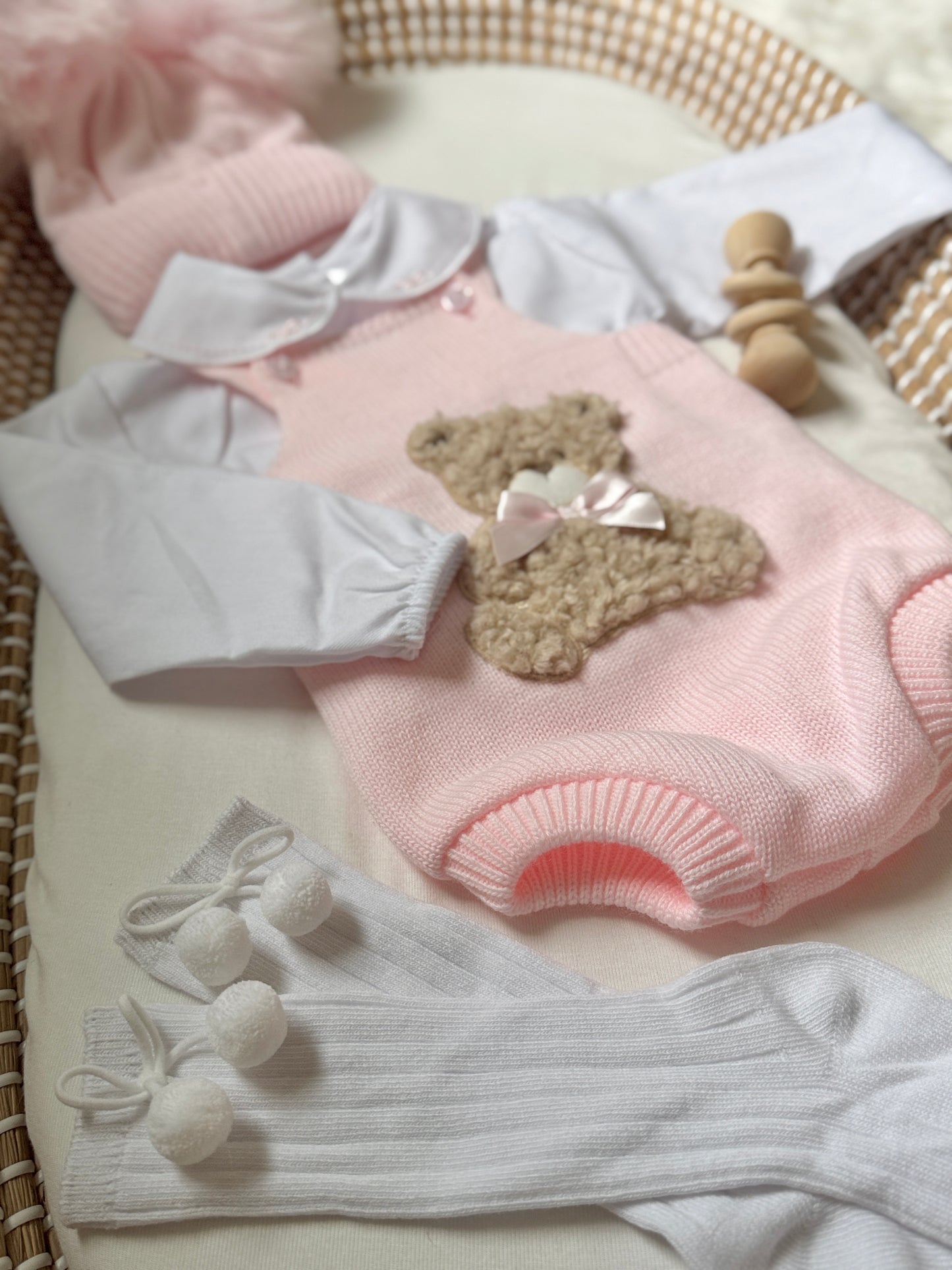 Bear Knit Overall - Pink