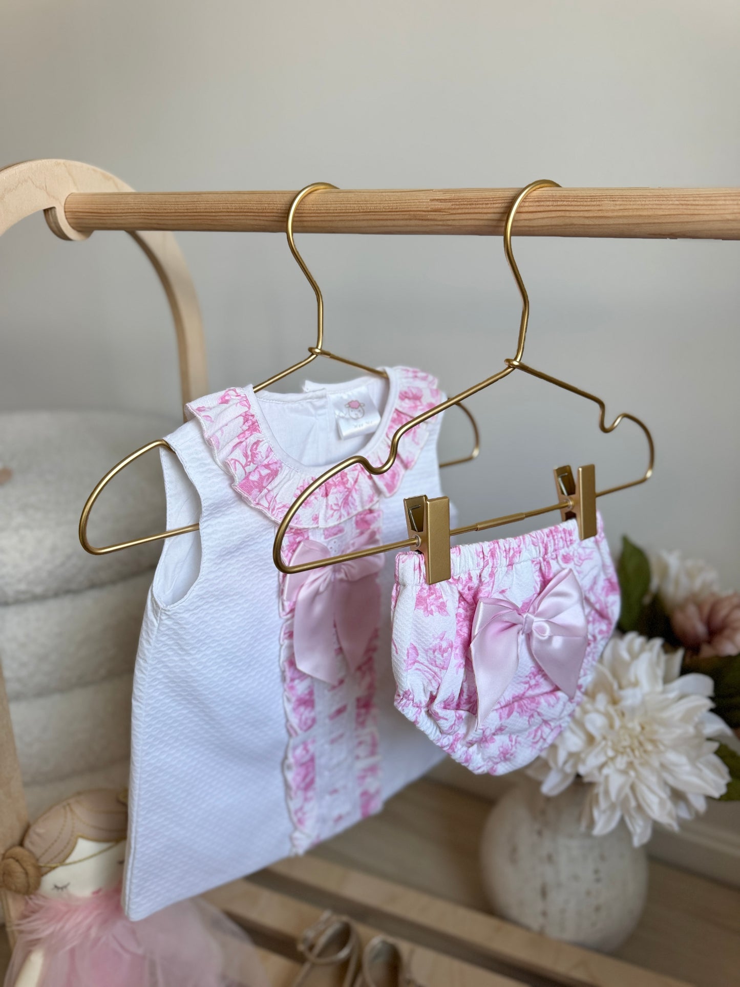 Flora Dress - Pink & White