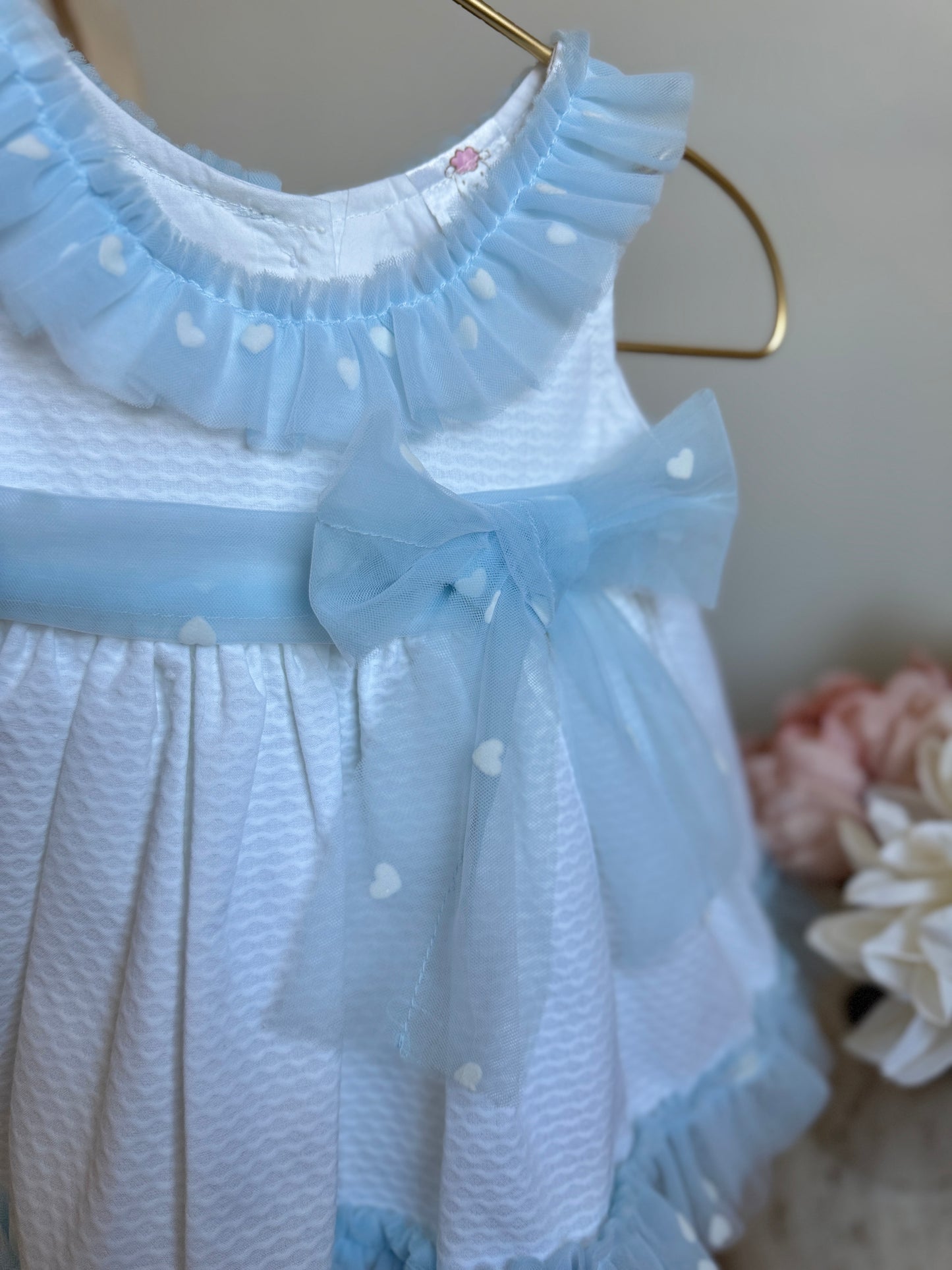 Ava Dress - White & Light Blue