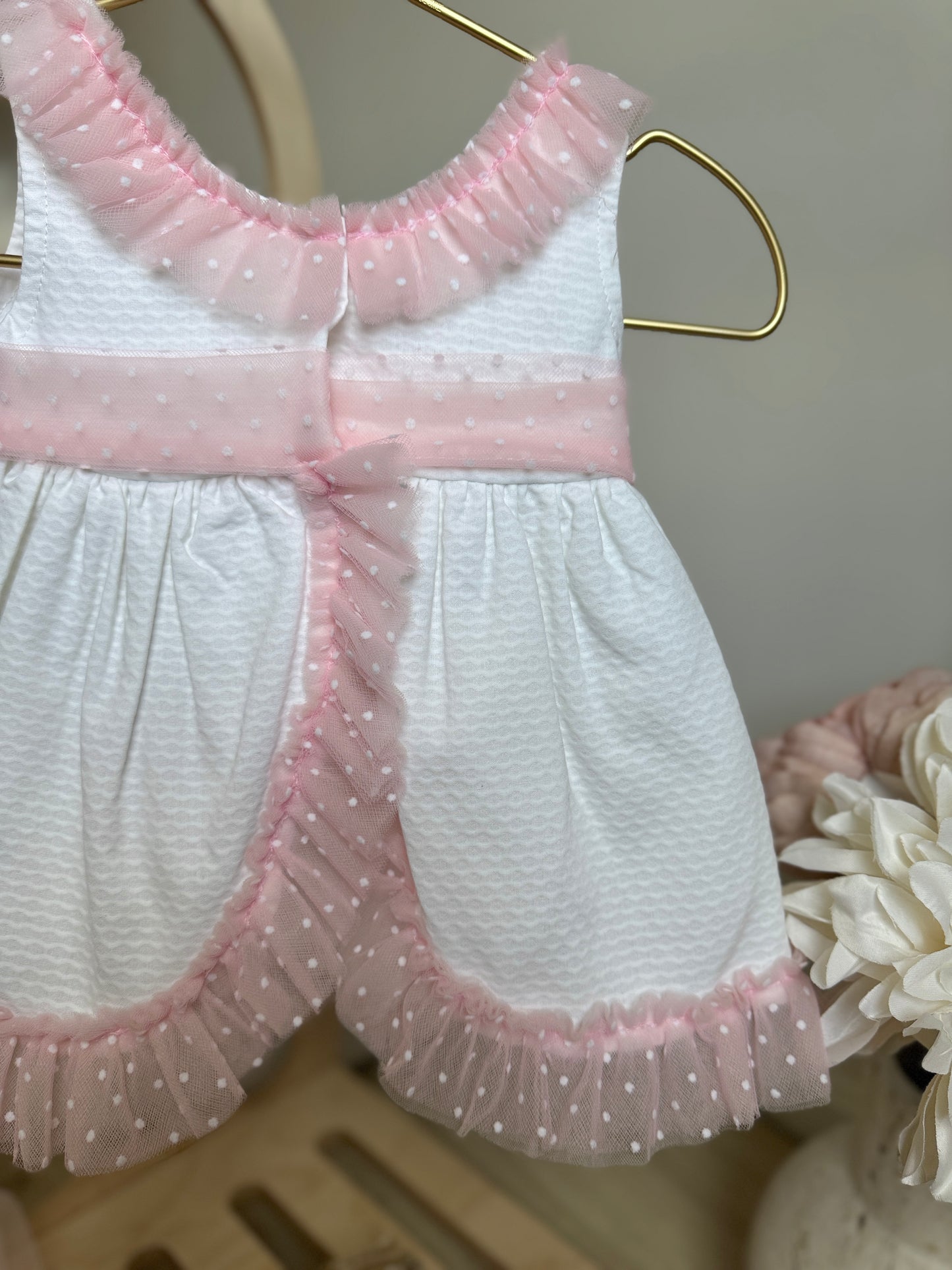 Ava Dress - White & Light Pink