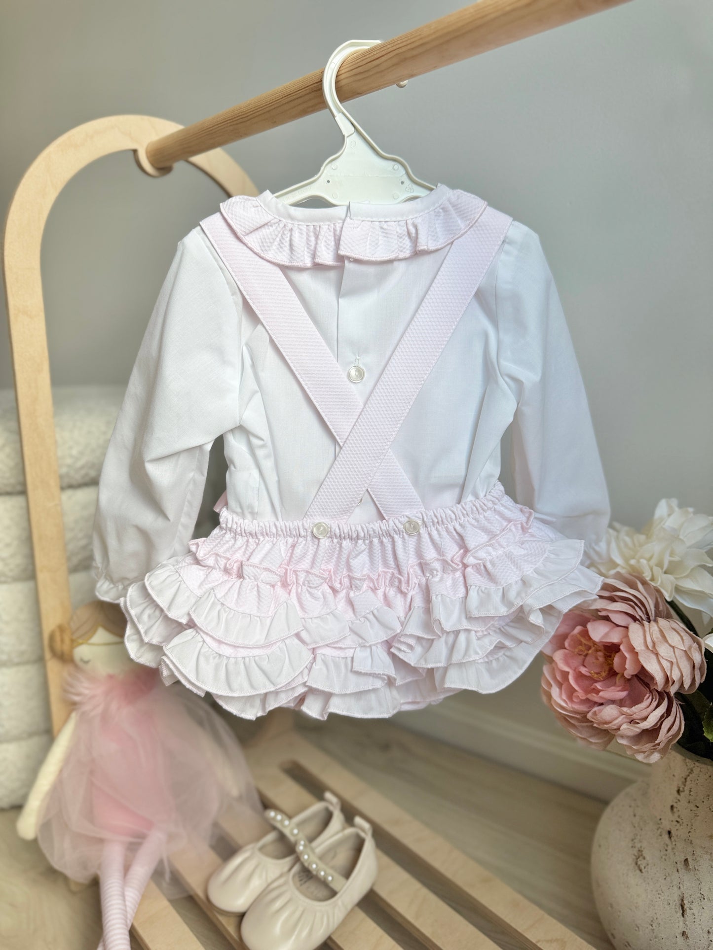 Luna Romper - Light Pink/White