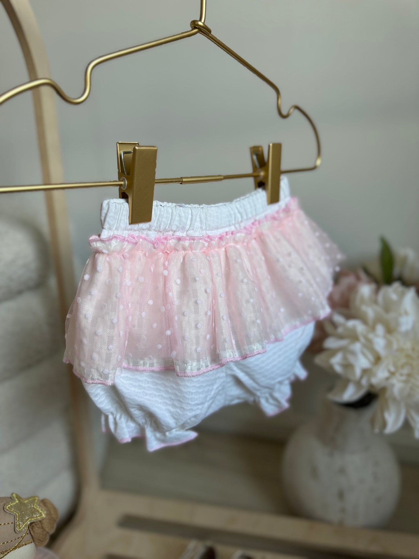 Ava Dress - White & Light Pink