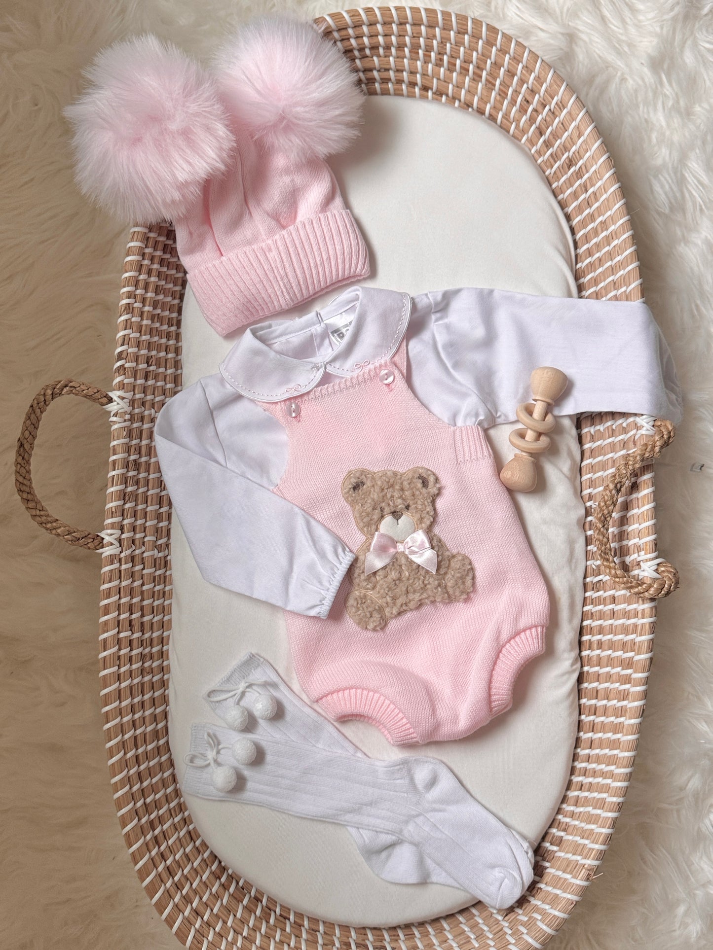 Bear Knit Overall - Pink