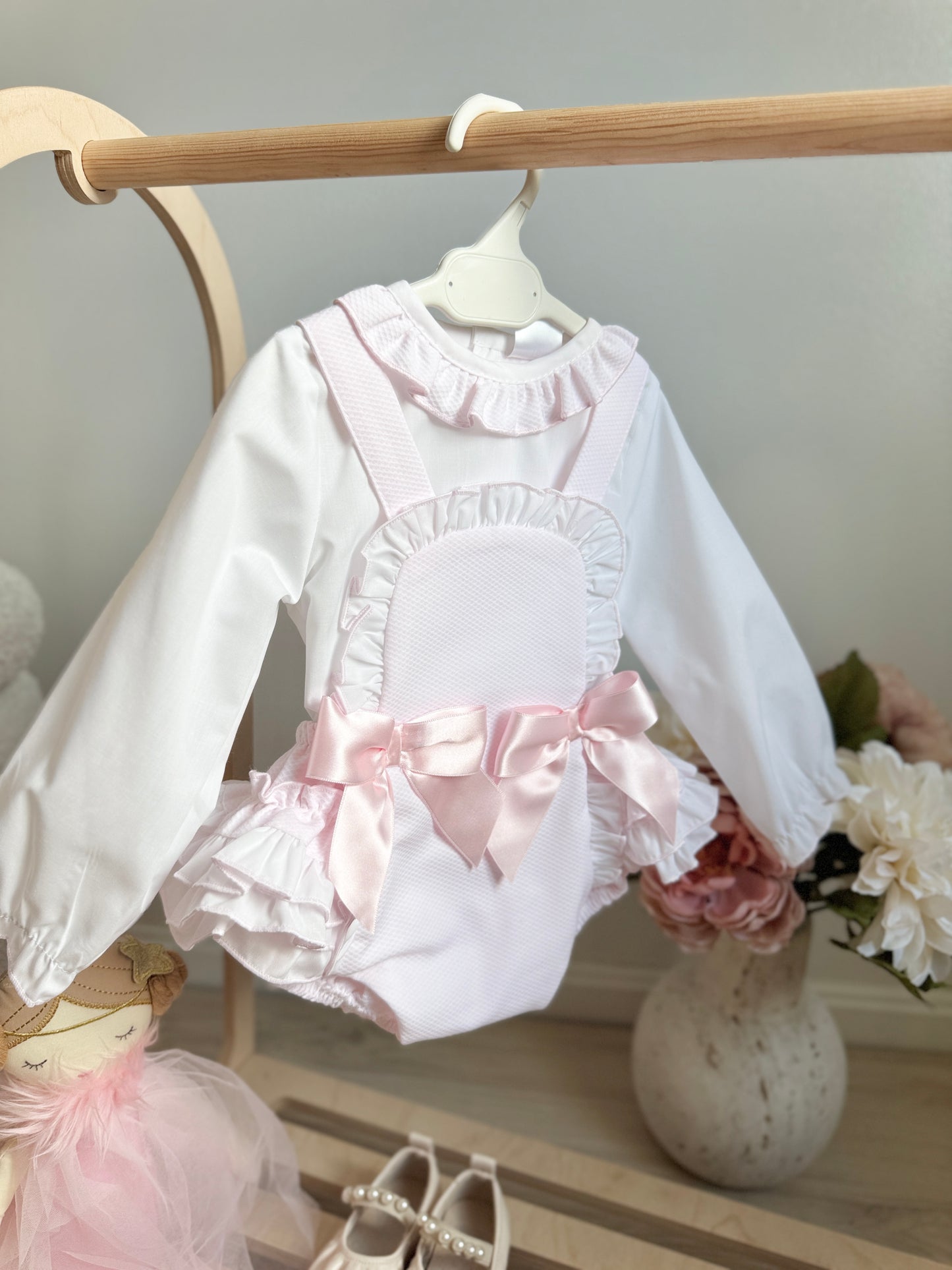 Luna Romper - Light Pink/White