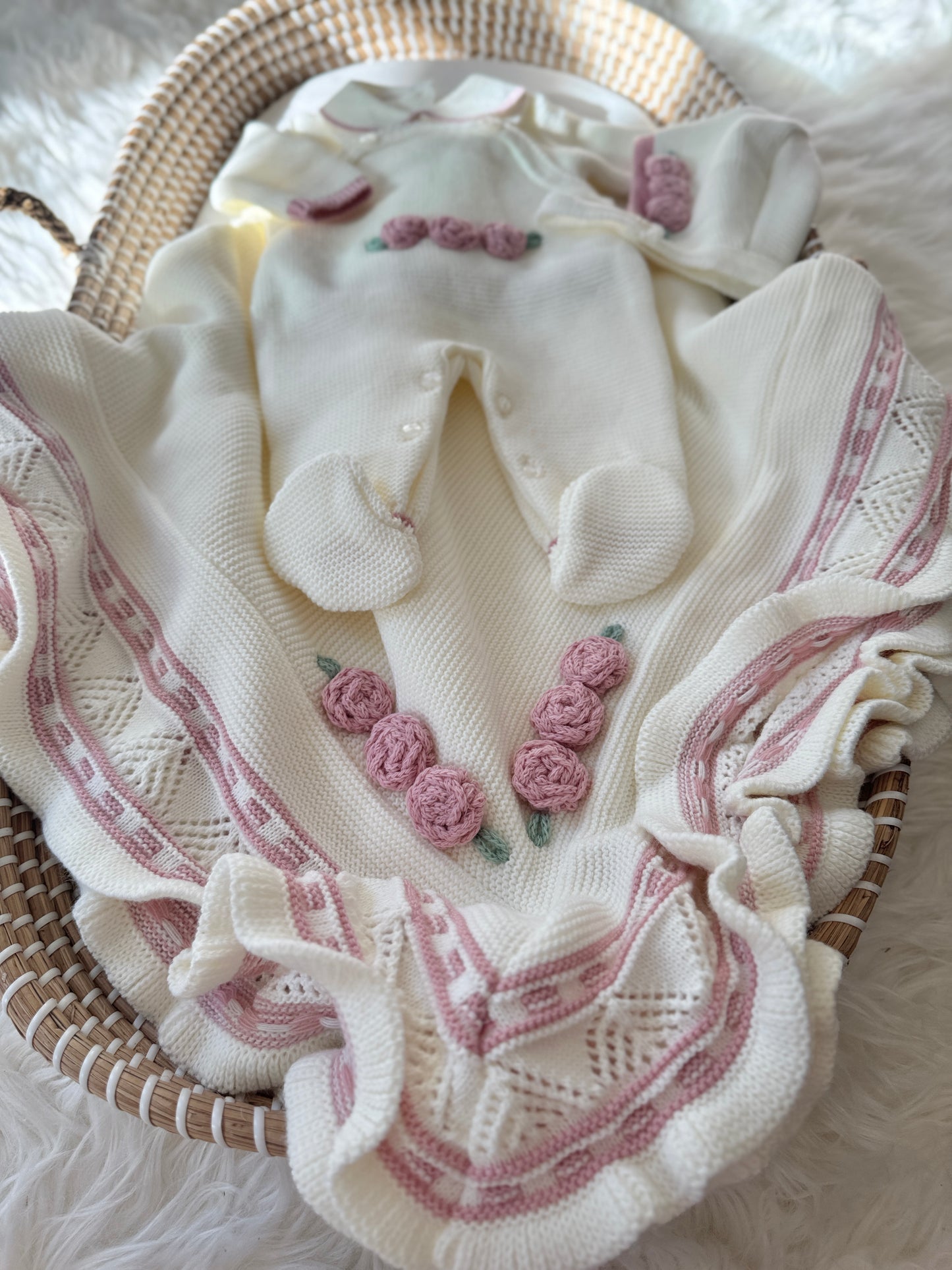 Manta de rosas - blanco/rosa empolvado