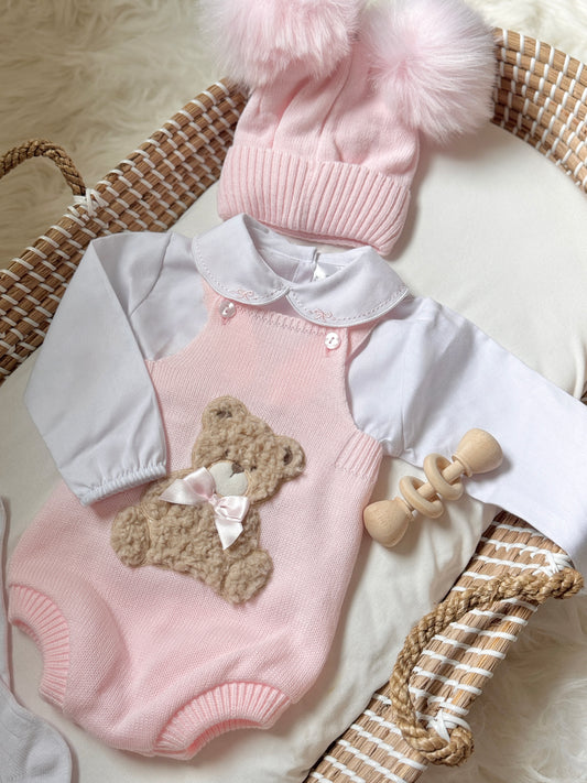 Bear Knit Overall - Pink