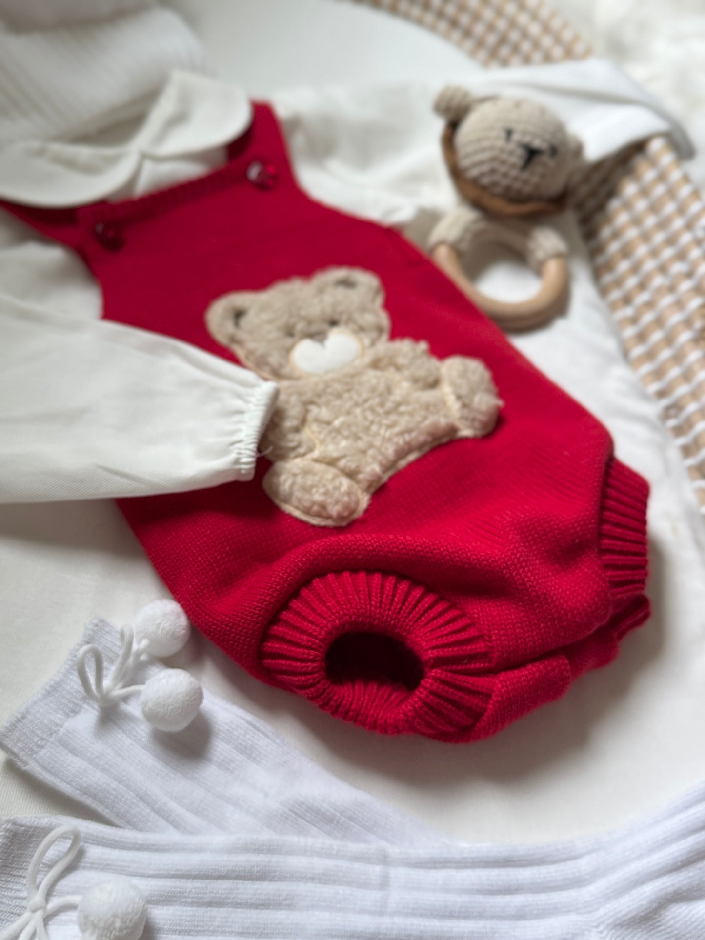Bear Knit Overall - Red
