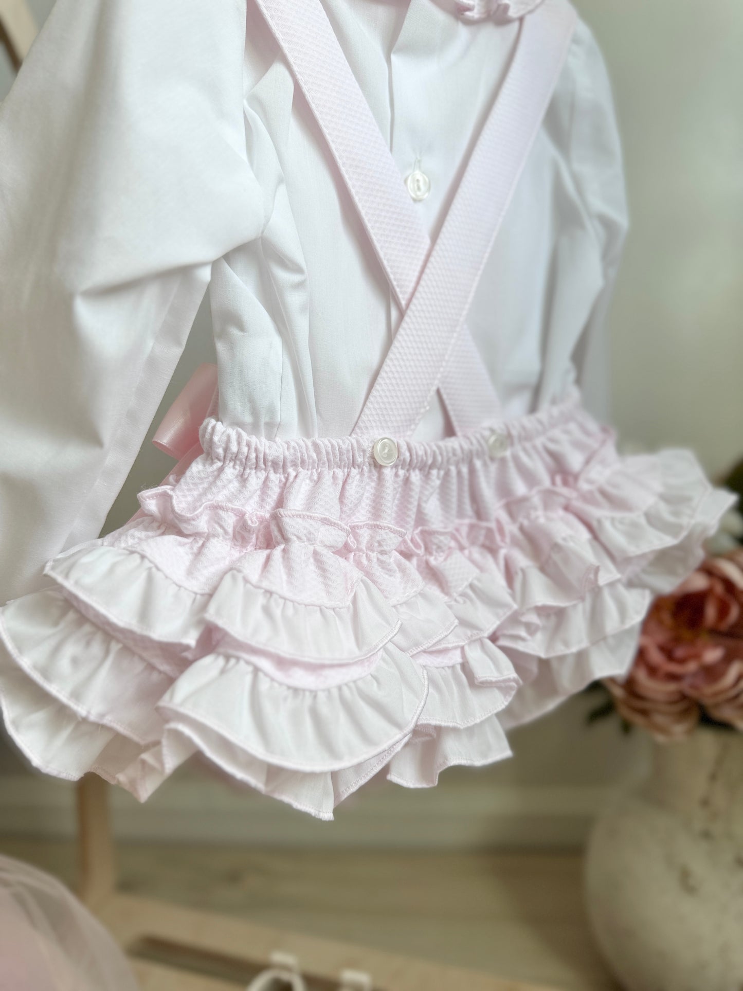 Luna Romper - Light Pink/White