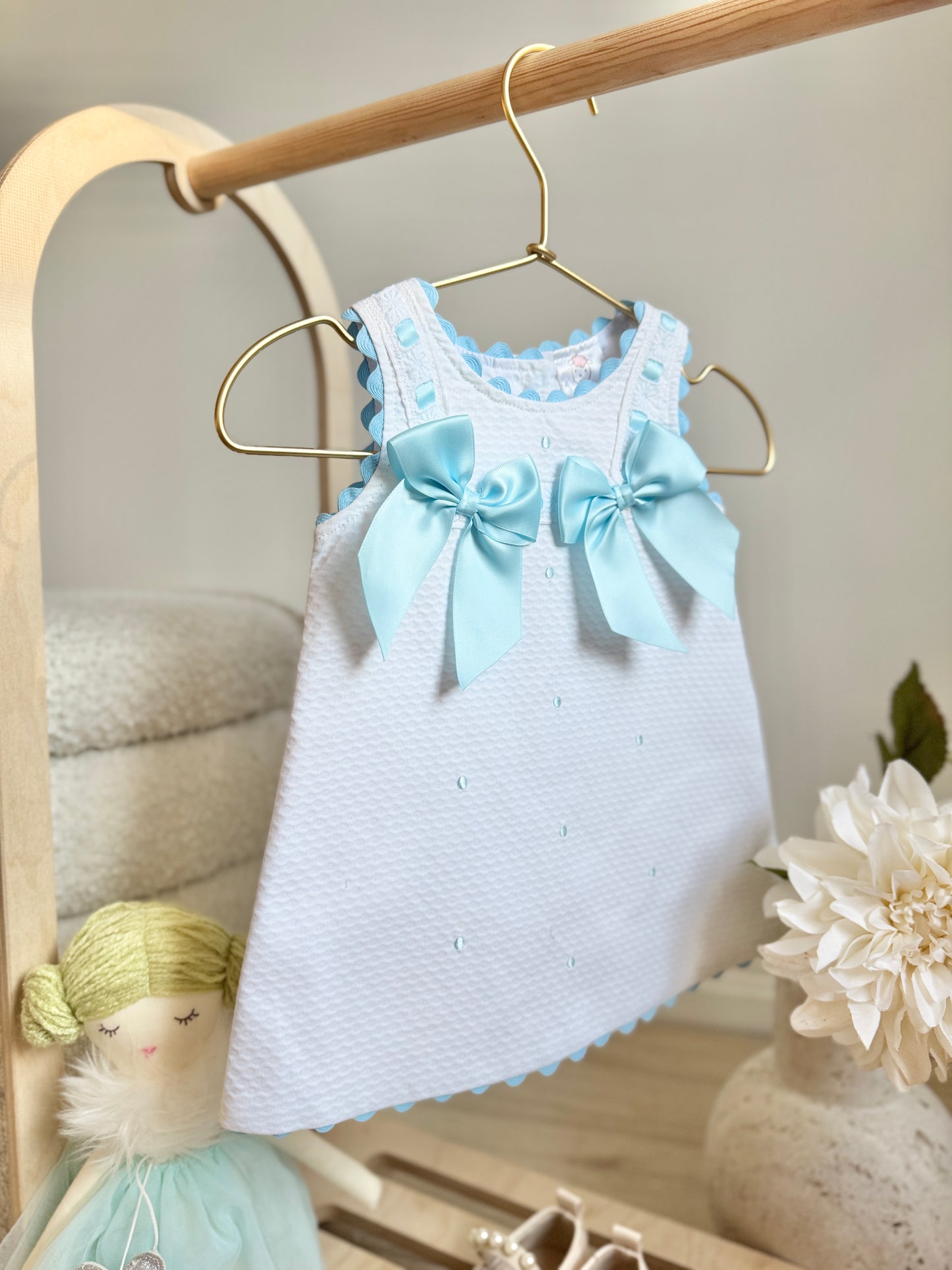 Selene Dress - Light Blue/White
