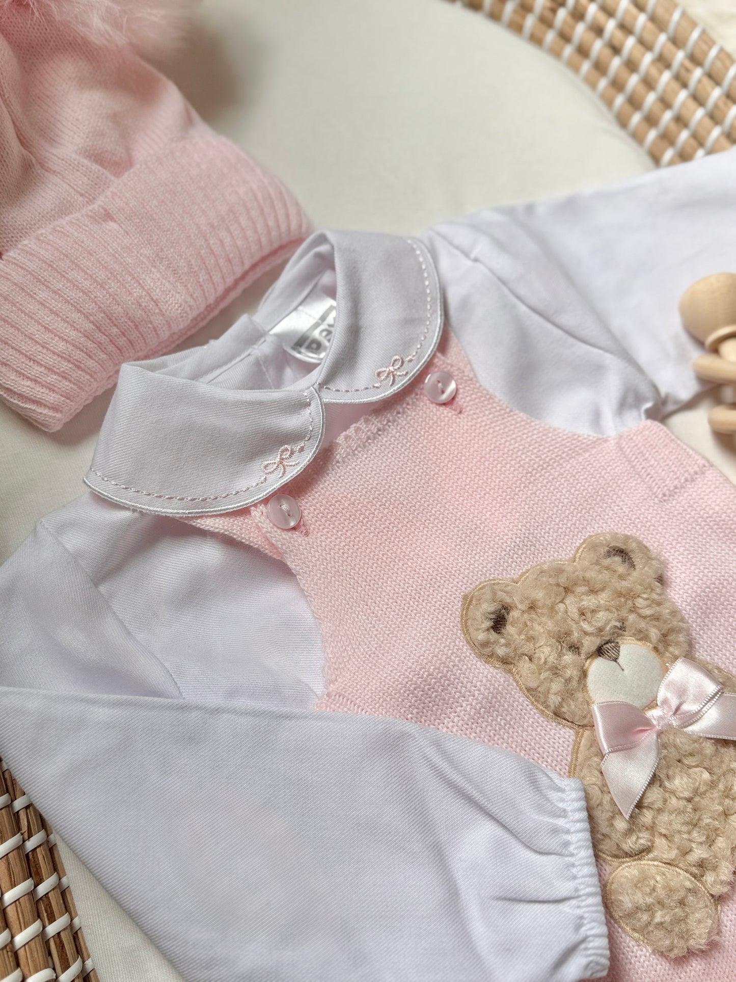 Bear Knit Overall - Pink