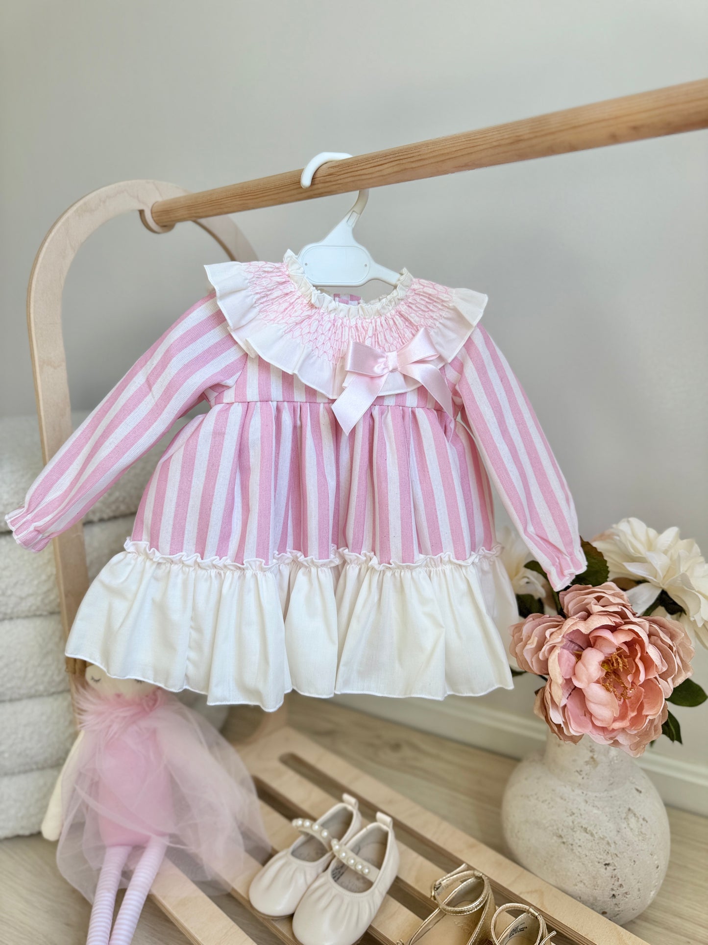 Candice Dress - Stripped Pink & White