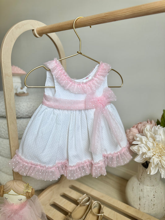 Ava Dress - White & Light Pink