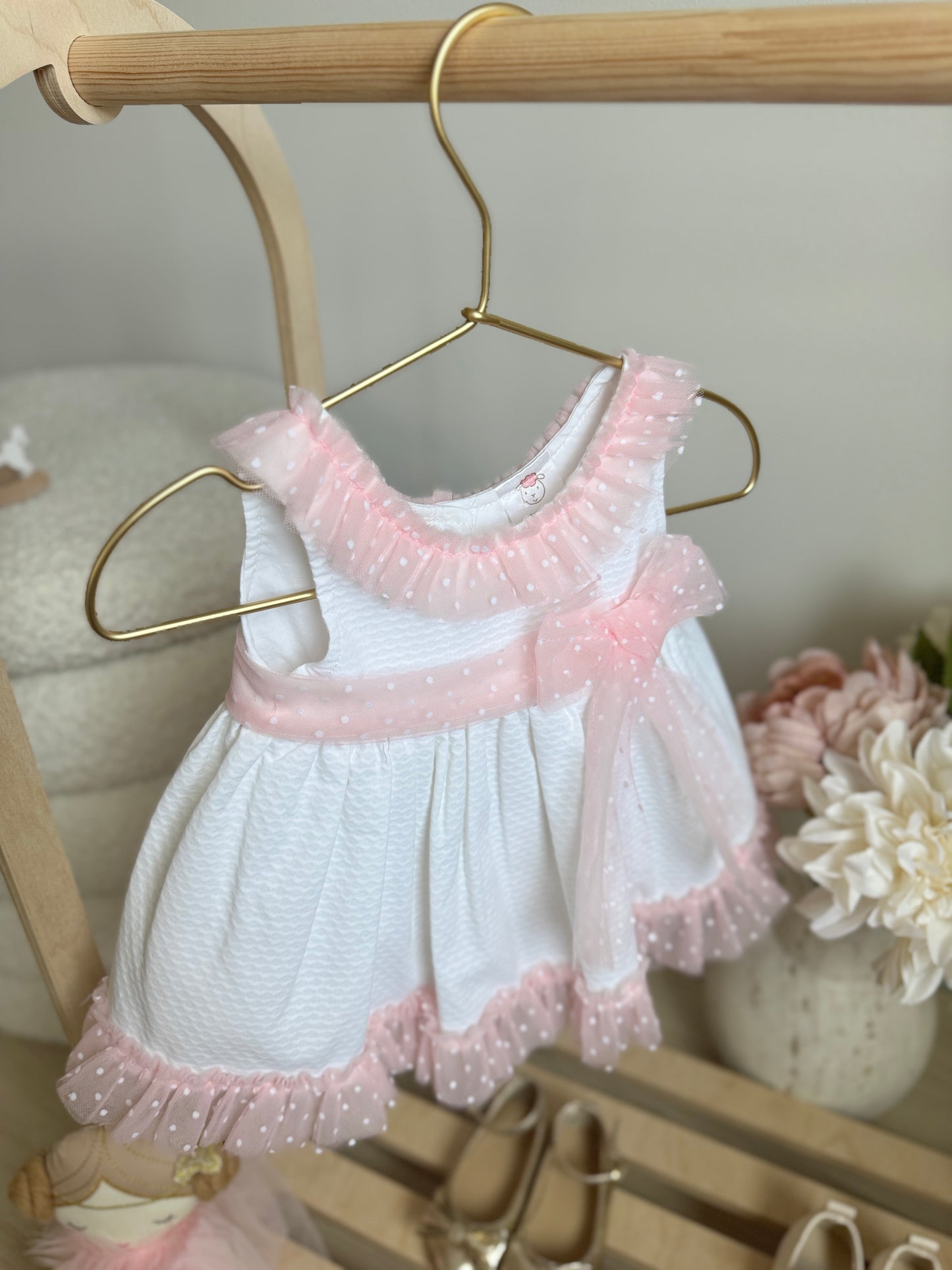 Ava Dress - White & Light Pink