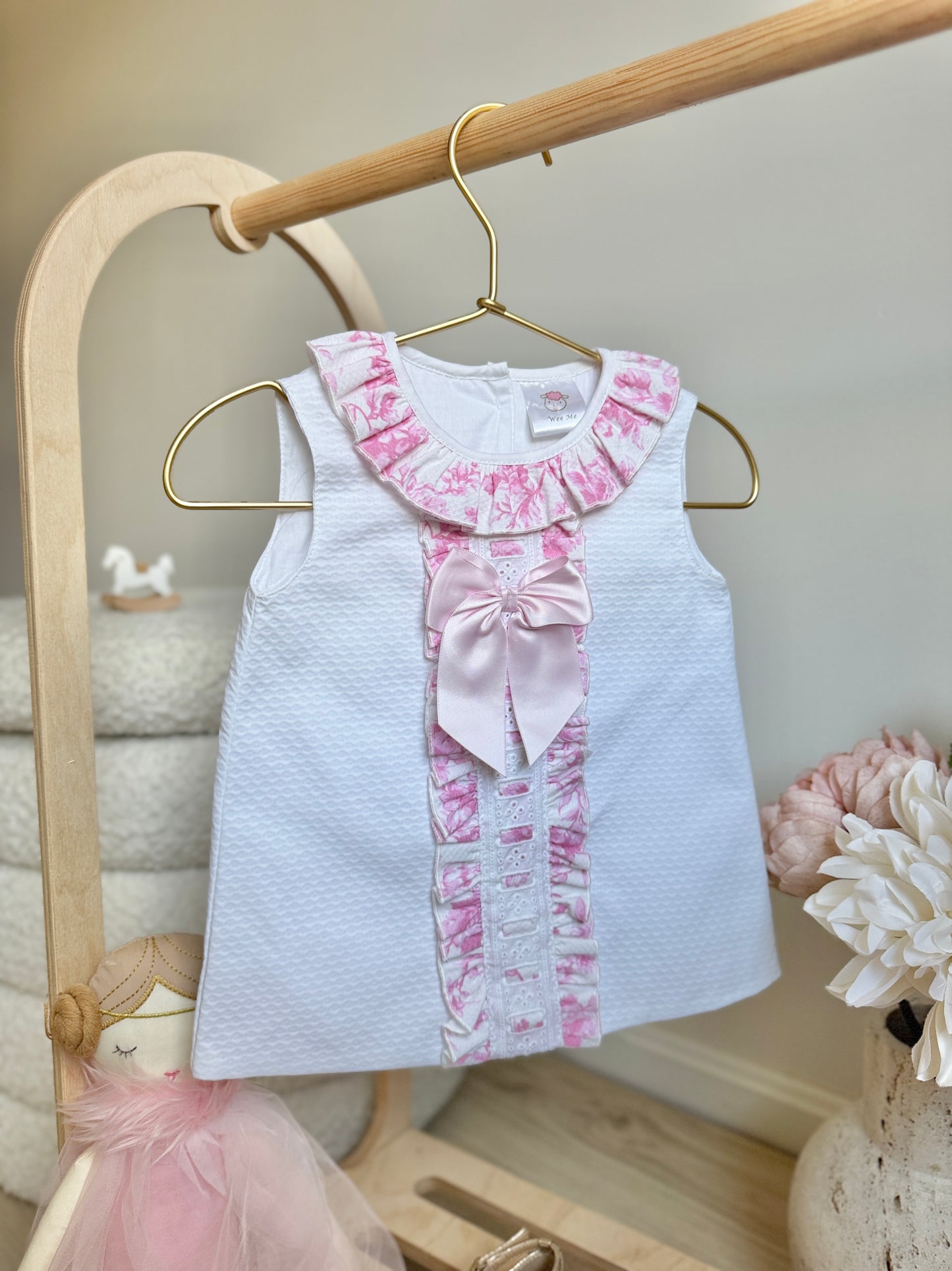 Flora Dress - Pink & White