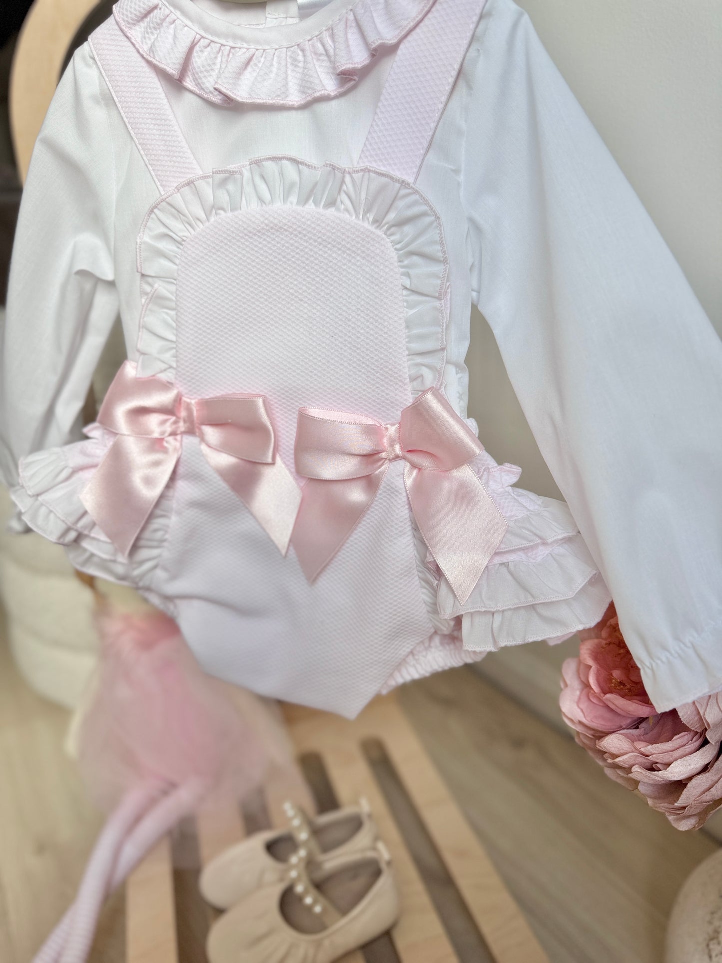 Luna Romper - Light Pink/White