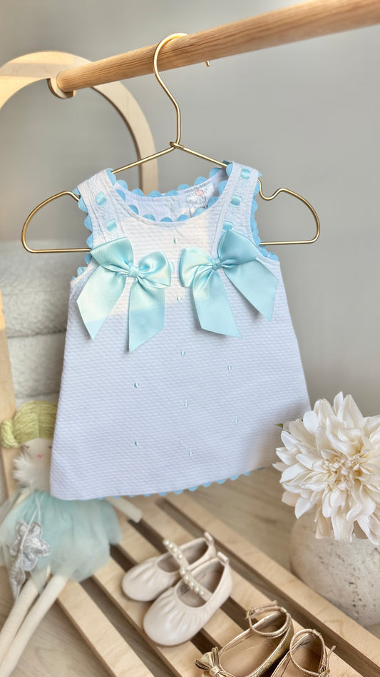 Selene Dress - Light Blue/White
