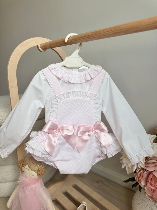 Luna Romper - Light Pink/White