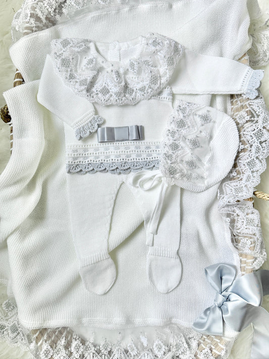Diana Knitted Set in White and Silver
