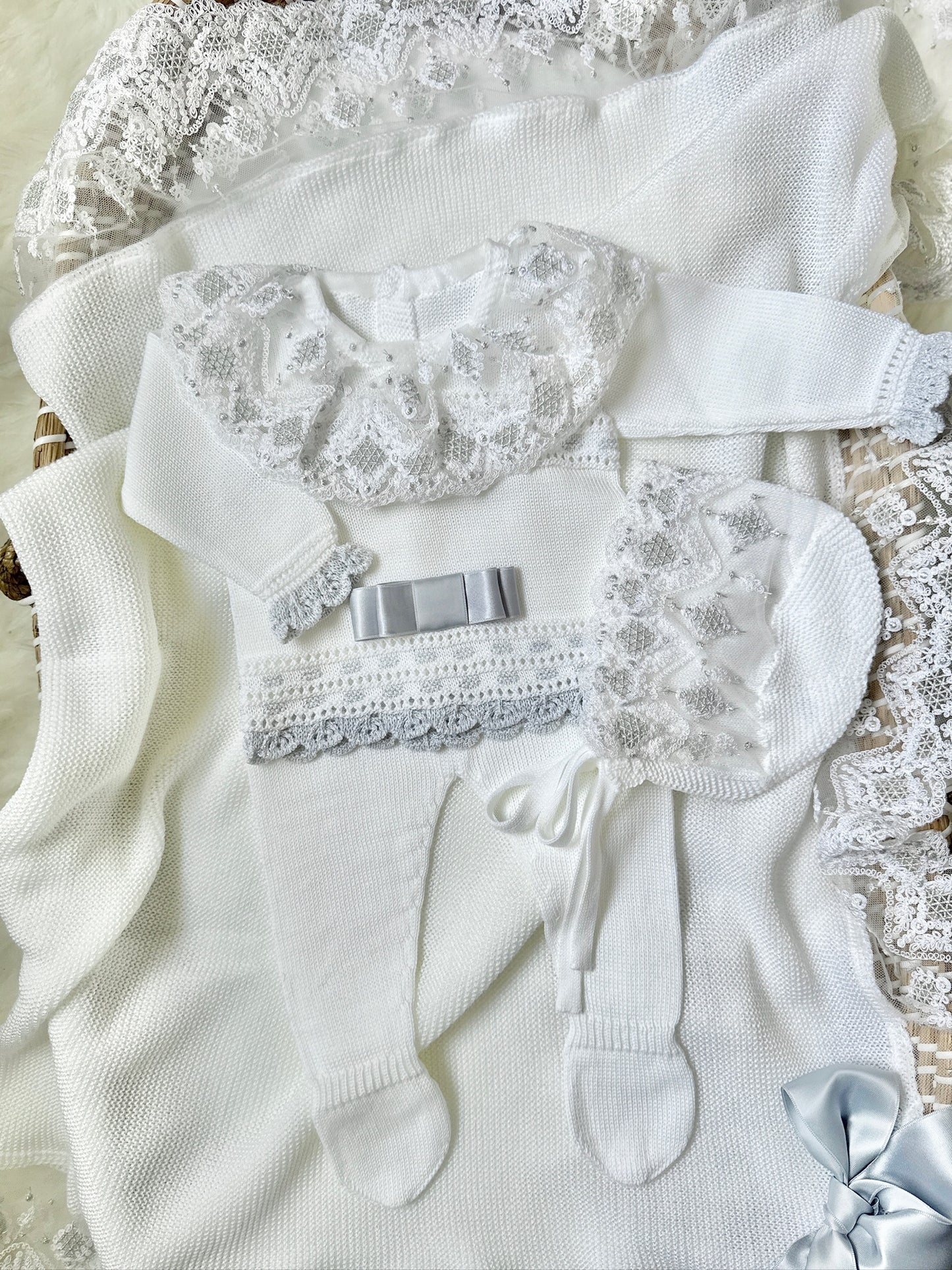 Diana Knitted Set in White and Silver