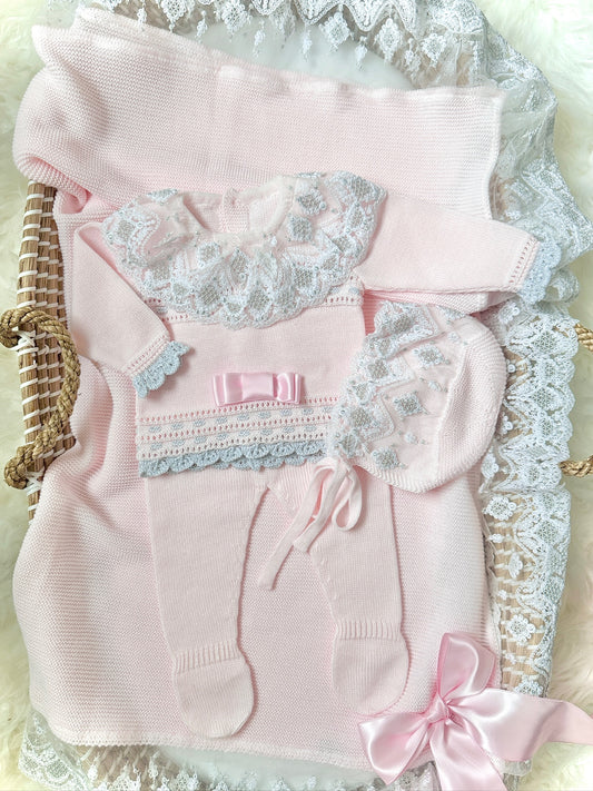 Diana Knitted Set in Pink and Silver