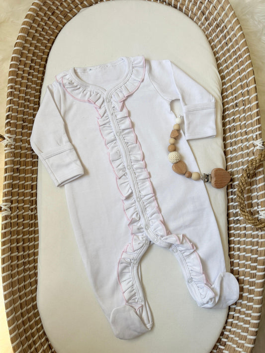 Elodie Footie - White & Pink
