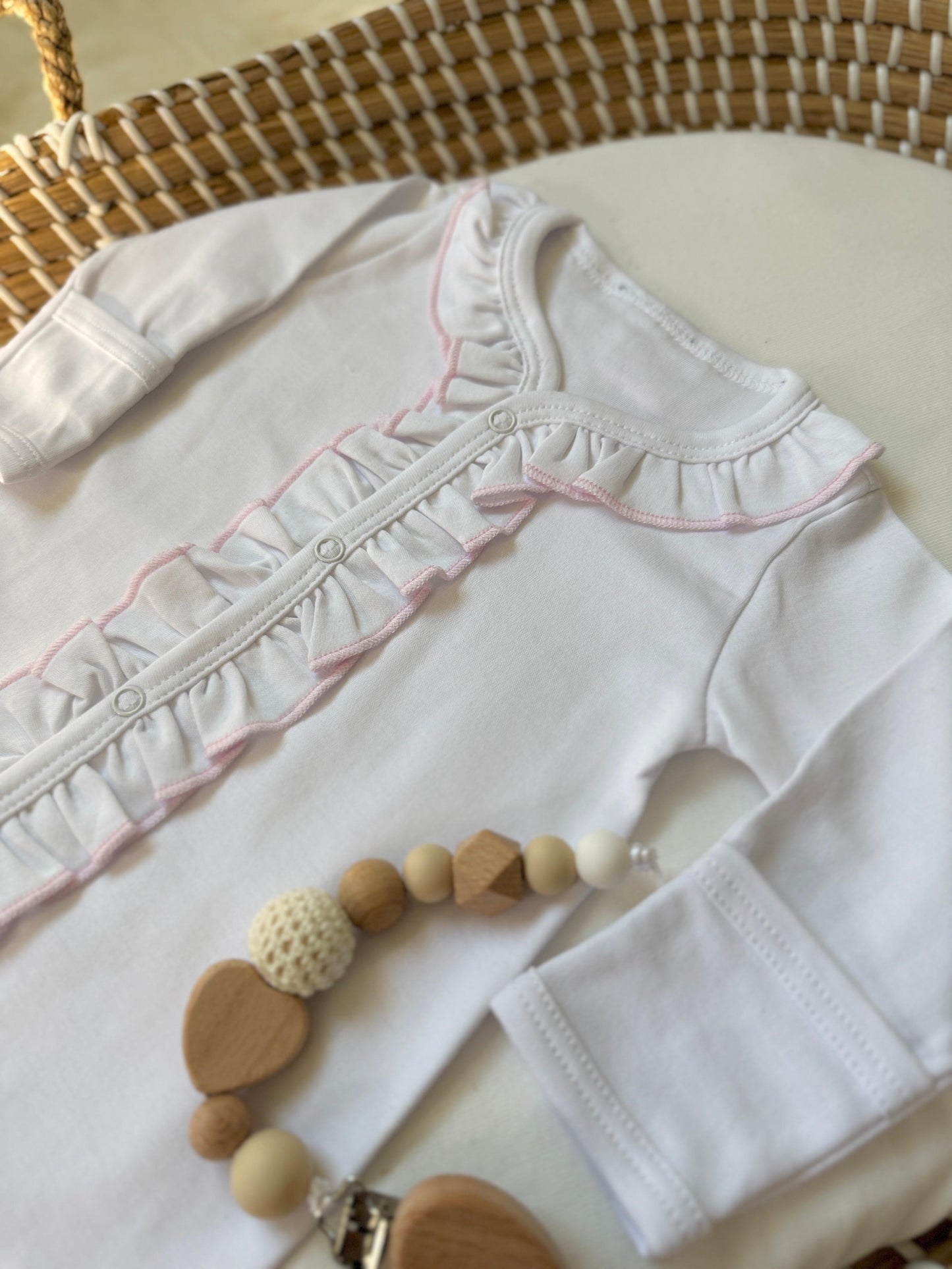 Elodie Footie - White & Pink