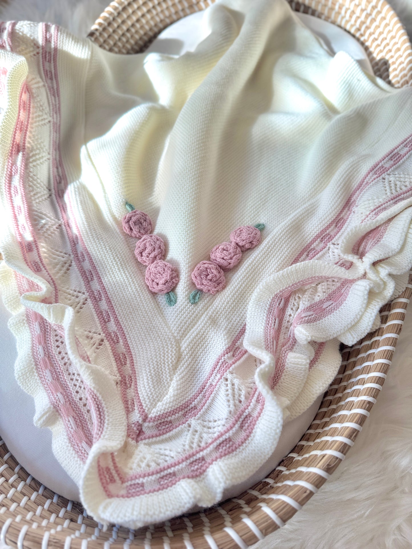 Manta de rosas - blanco/rosa empolvado