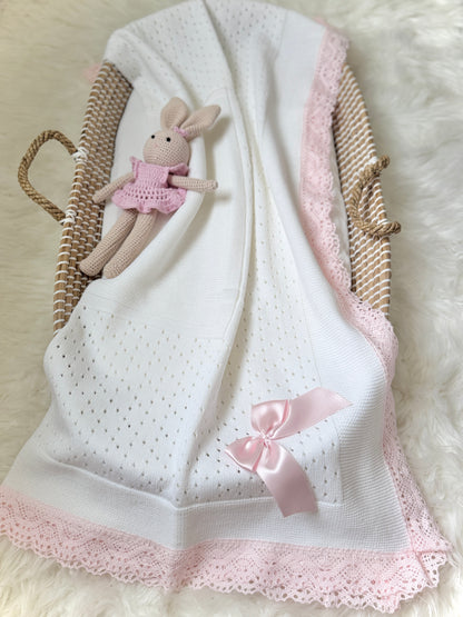 Thalia Blanket - White/Light Pink