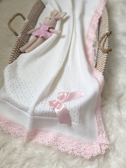 Thalia Blanket - White/Light Pink