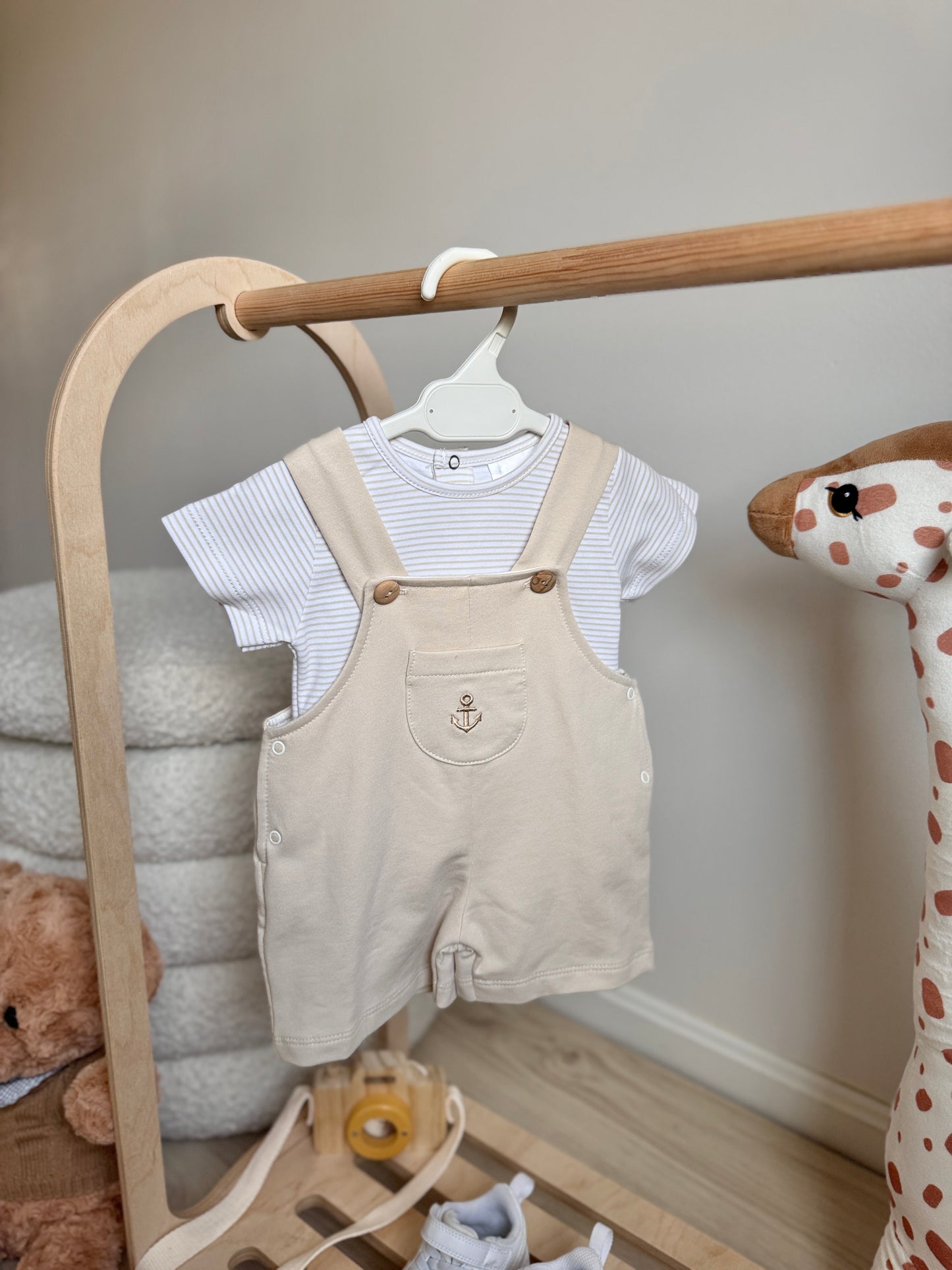 Ethan Overall Set - Beige & White