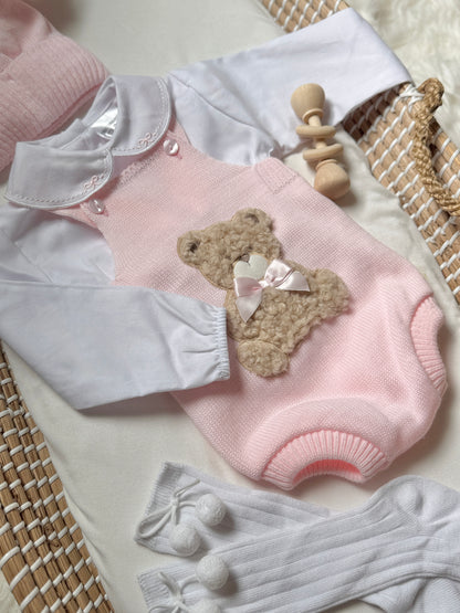 Bear Knit Overall - Pink