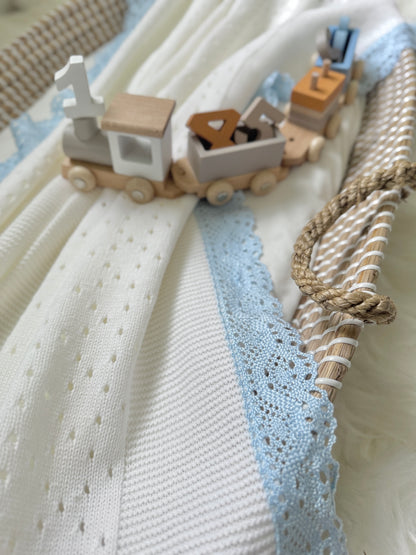 Thalia Blanket - White/ Light Blue