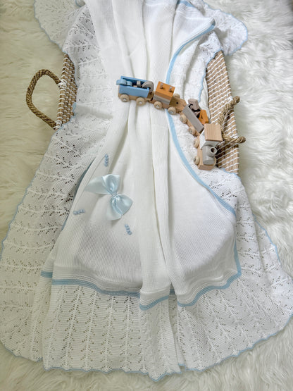 Marina Blanket - White/ Light Blue