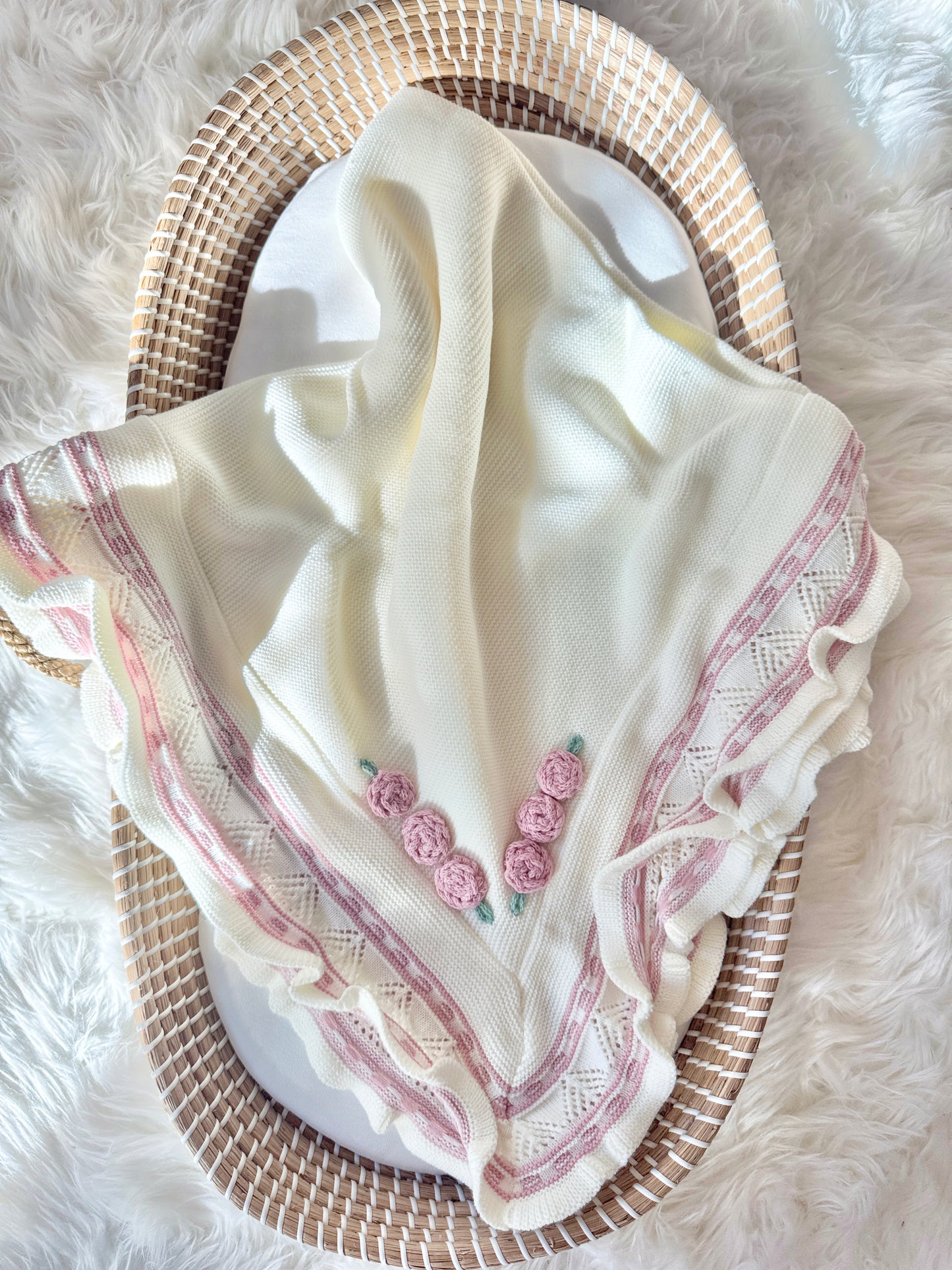 Manta de rosas - blanco/rosa empolvado