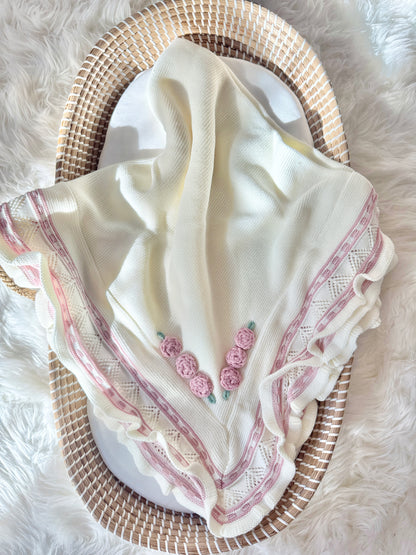 Manta de rosas - blanco/rosa empolvado